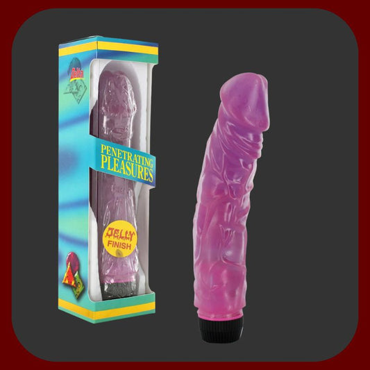 Zakřivený fialový vibrátor Soft Levandule z měkkého PVC, délka 20 cm, průměr 5 cm, nastavitelná rychlost vibrací.