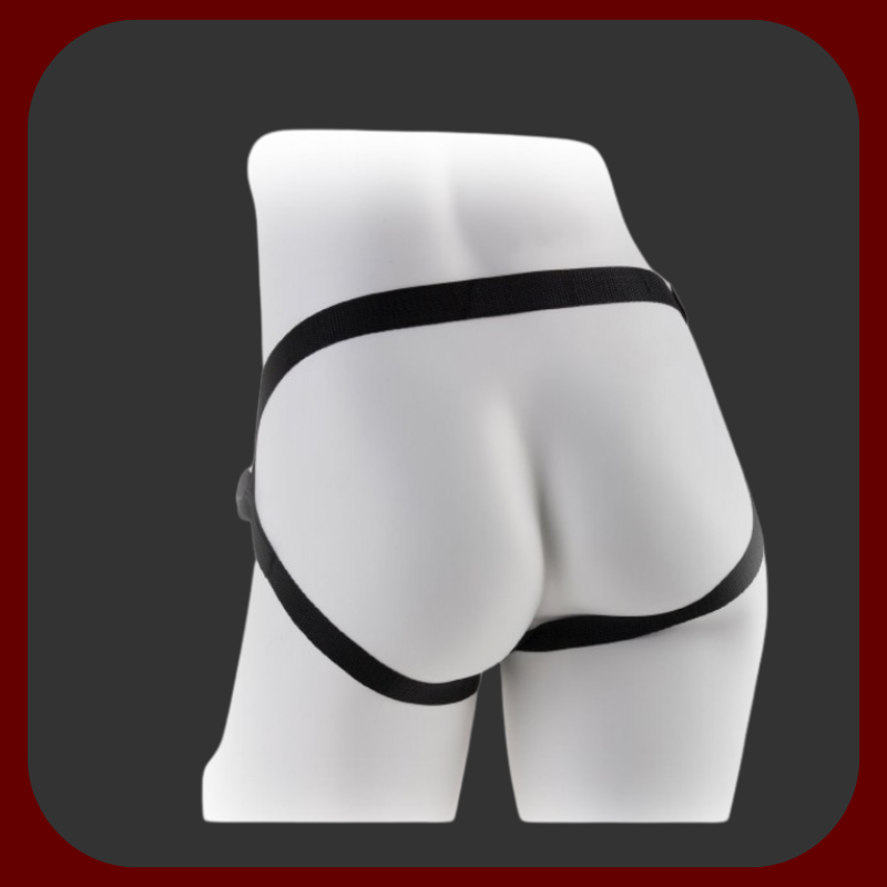 Nastavitelný černý popruh pro Strap-On, kompatibilní s dildy a vibrátory od 2,5 do 5,5 cm.