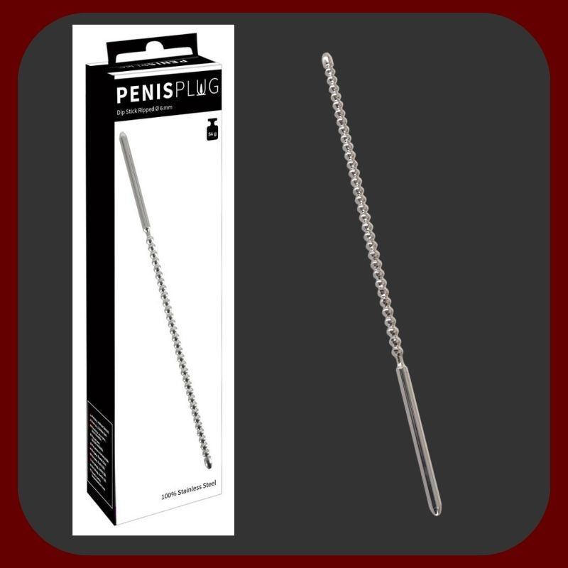 Uretrální sonda z chirurgické oceli stříbrné barvy, průměr 6 mm, délka 24 cm, pro bezpečnou a precizní stimulaci močové trubice – EROSIANA