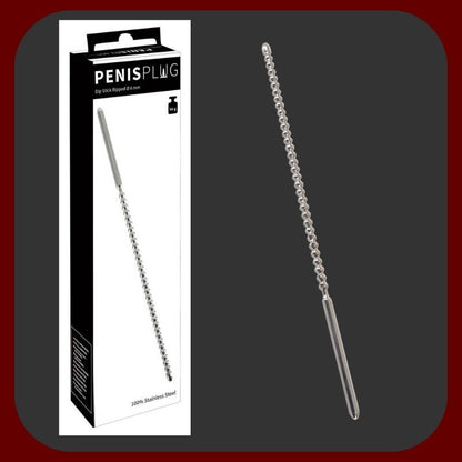 Uretrální sonda z chirurgické oceli stříbrné barvy, průměr 6 mm, délka 24 cm, pro bezpečnou a precizní stimulaci močové trubice – EROSIANA