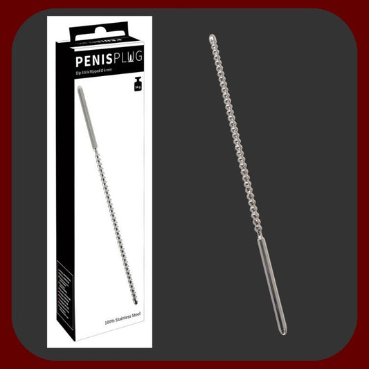 Uretrální sonda z chirurgické oceli stříbrné barvy, průměr 6 mm, délka 24 cm, pro bezpečnou a precizní stimulaci močové trubice – EROSIANA