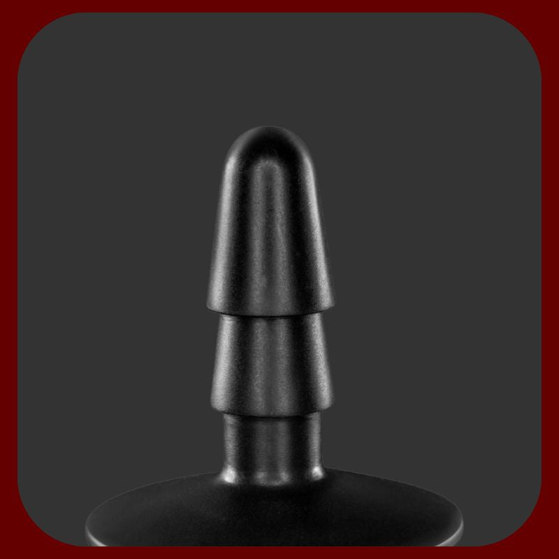 Černý adaptér s přísavkou kompatibilní se systémem VAC-U-LOCK, určený pro dilda a postroje.