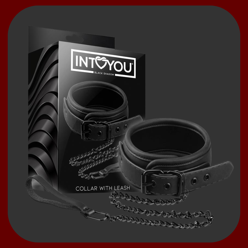Černý veganský obojek s kovovým vodítkem a řetízkem bez niklu, vyrobený z kvalitní umělé kůže, ideální pro páry, které chtějí vyzkoušet dominantní a submisivní hry.