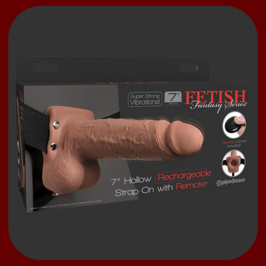 Vibrační dutý Strap-On 7 s postrojem a varlaty pro muže, 10 různých vibračních režimů, elastický postroj, napájení přes USB.