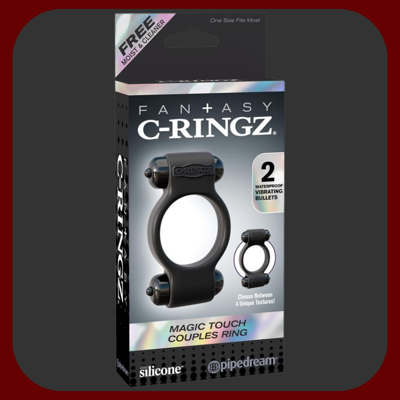 Vibrační erekční kroužek Magic Touch se dvěma vibračními střelami, ideální pro páry, z pružného silikonu s nastavitelnými vibracemi a vodotěsným designem.