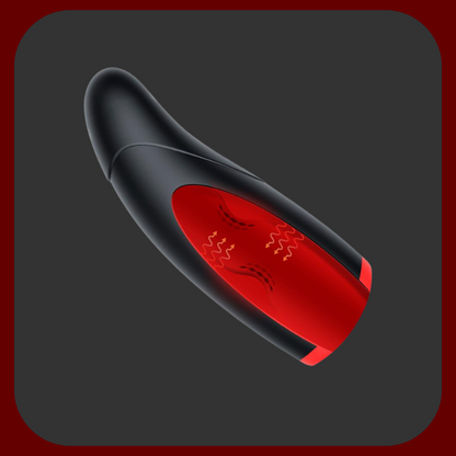Moderní mužský masturbátor ve tvaru úst s funkcí zahřívání do 40 °C a 10 vibračními režimy. Vyroben z prémiového červeno-černého silikonu, ideální pro realistický, intenzivní zážitek.