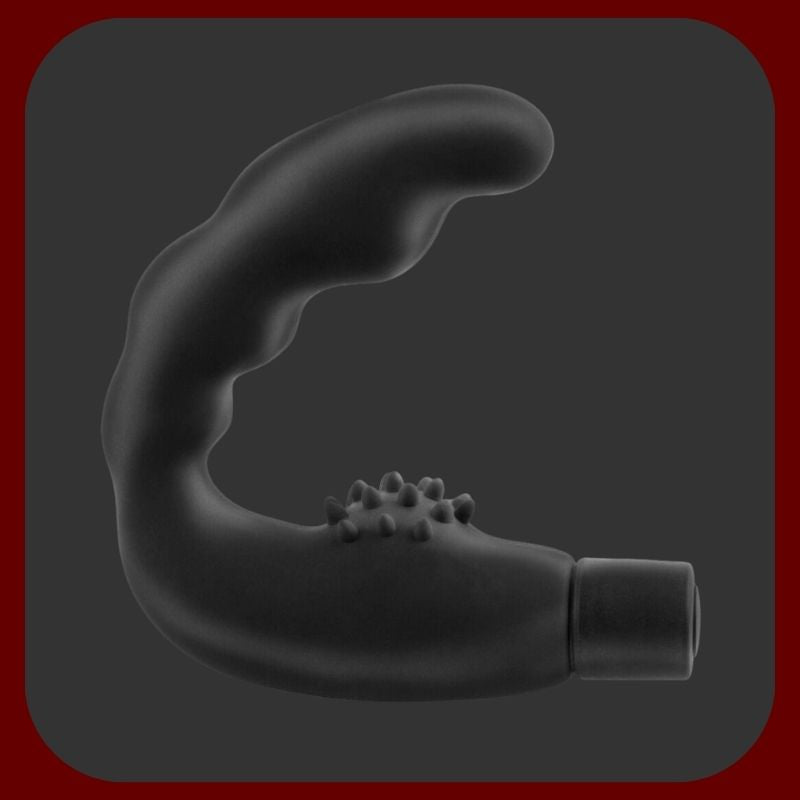 Černý vibrační stimulátor prostaty z prémiového silikonu – 9 cm, ergonomicky tvarovaný s 7 vibračními režimy pro mužskou rozkoš.