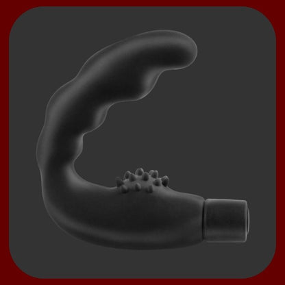 Černý vibrační stimulátor prostaty z prémiového silikonu – 9 cm, ergonomicky tvarovaný s 7 vibračními režimy pro mužskou rozkoš.