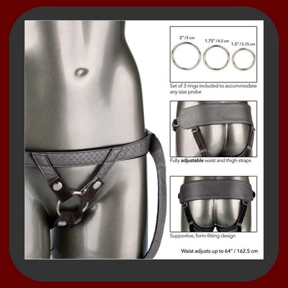 Vibrační Strap-On DualPlay – silikonový šedý postroj s 7 vibračními režimy, nastavitelným páskem a výměnnými kroužky – EROSIANA.
