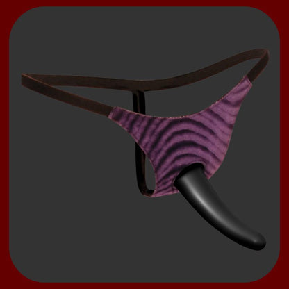 Černý a fialový vibrační Strap-On pro začátečníky s pružnými kalhotkami a černou maskou, délka 13 cm, průměr až 2,8 cm, z měkkého Jelly materiálu.