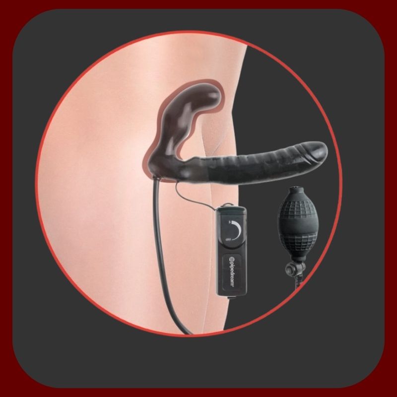 Tělový strapless strap-on s nafukovacím vnitřním dildem a vibracemi bez nutnosti postroje pro párové potěšení – EROSIANA