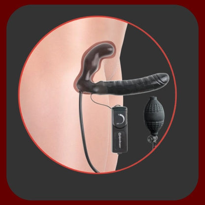 Tělový strapless strap-on s nafukovacím vnitřním dildem a vibracemi bez nutnosti postroje pro párové potěšení – EROSIANA