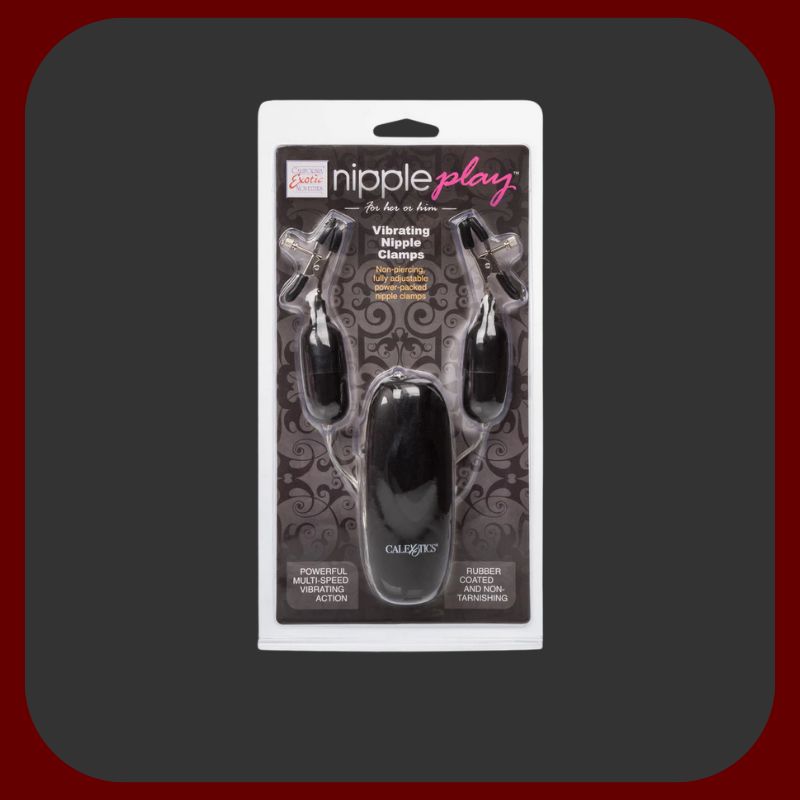 Elegantní černé vibrační svorky na bradavky s kovovým tělem, nastavitelným tlakem a délkou 11,5 cm pro BDSM a smyslné hrátky.