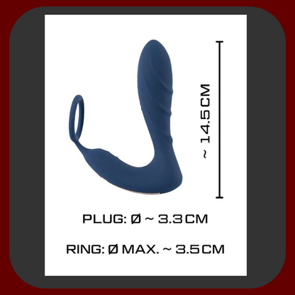 Vibrační anální kolík s falickým prstencem na penis, vyrobený z vysoce kvalitního lékařského silikonu, s dálkovým ovládáním a 10 vibračními režimy.