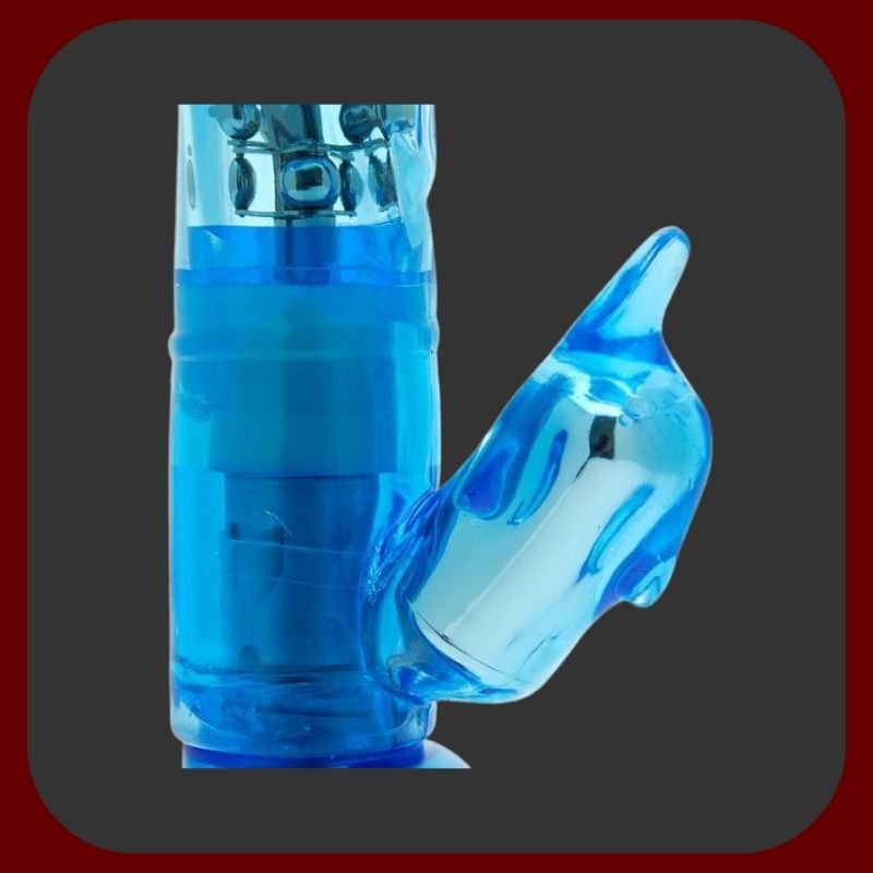 Modrý králičí vibrátor Twin Turbo Dolphin s delfínkem pro klitoriální stimulaci, 10 režimy vibrací a rotace, vyrobený z měkkého TPE – EROSIANA.
