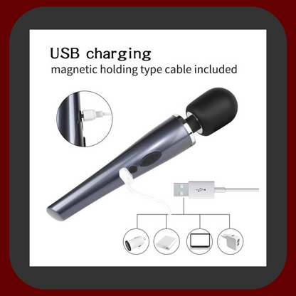 Výkonný masážní vibrátor z lékařského silikonu 30,6 × 5,5 cm s 10 vibračními režimy, voděodolný a USB dobíjený pro dokonalé uvolnění i erotiku.